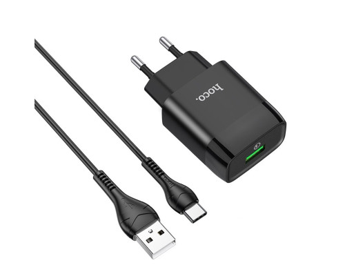 Мережевий зарядний пристрій HOCO C72Q Glorious single port QC3.0 charger set(Type-C) 18W Black