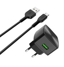 Мережевий зарядний пристрій HOCO C70A Cutting-edge single port QC3.0 charger set(Type-C) Black