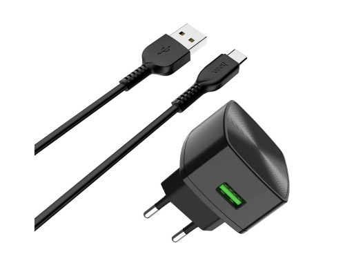 Мережевий зарядний пристрій HOCO C70A Cutting-edge single port QC3.0 charger set(Type-C) Black