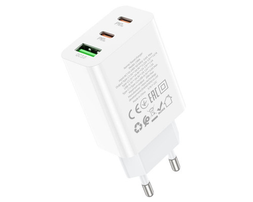 Мережевий зарядний пристрій HOCO C99A PD20W+QC3.0 three-port(2C1A) charger White