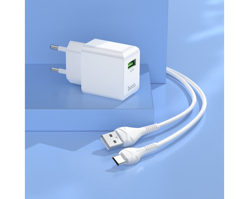 Мережевий зарядний пристрій HOCO C98A Proton single port QC3.0 charger set(Type-C) White