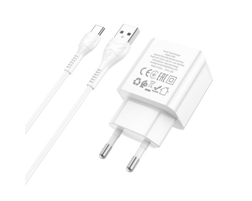 Мережевий зарядний пристрій HOCO C98A Proton single port QC3.0 charger set(Type-C) White