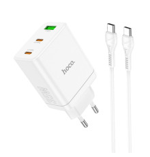 Мережевий зарядний пристрій HOCO N33 Start three-port PD35W(2C1A) charger set(Type-C to Type-C) White