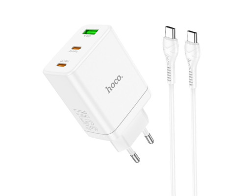 Мережевий зарядний пристрій HOCO N33 Start three-port PD35W(2C1A) charger set(Type-C to Type-C) White