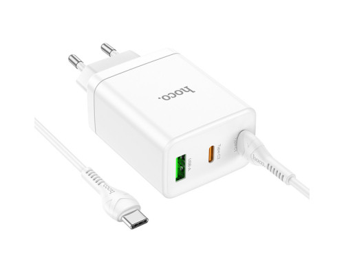 Мережевий зарядний пристрій HOCO N33 Start three-port PD35W(2C1A) charger set(Type-C to Type-C) White