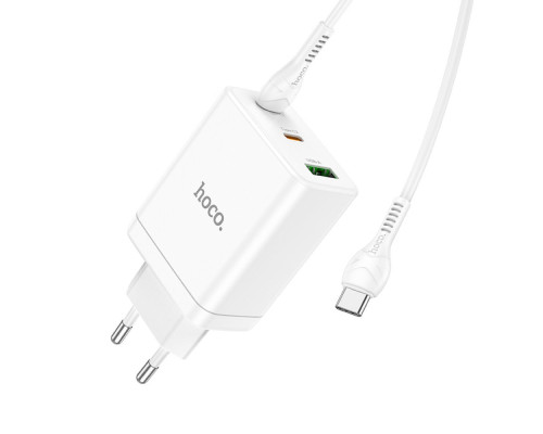 Мережевий зарядний пристрій HOCO N33 Start three-port PD35W(2C1A) charger set(Type-C to Type-C) White