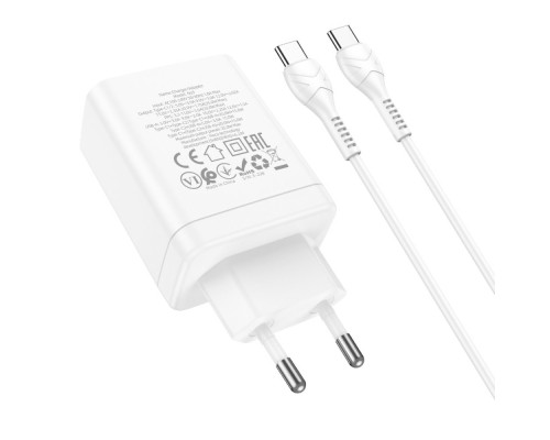 Мережевий зарядний пристрій HOCO N33 Start three-port PD35W(2C1A) charger set(Type-C to Type-C) White