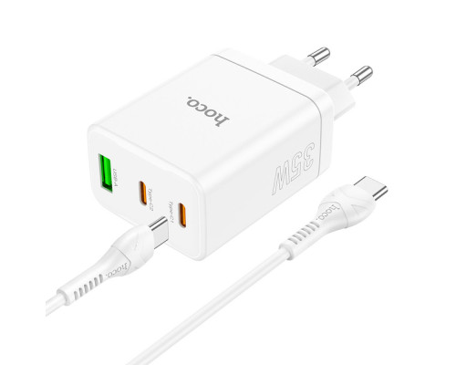 Мережевий зарядний пристрій HOCO N33 Start three-port PD35W(2C1A) charger set(Type-C to Type-C) White