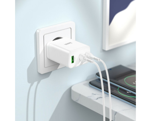 Мережевий зарядний пристрій HOCO N33 Start three-port PD35W(2C1A) charger set(Type-C to Type-C) White