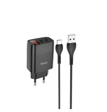 Мережевий зарядний пристрій HOCO C86A Illustrious dual port charger with digital display set(Type-C) Black