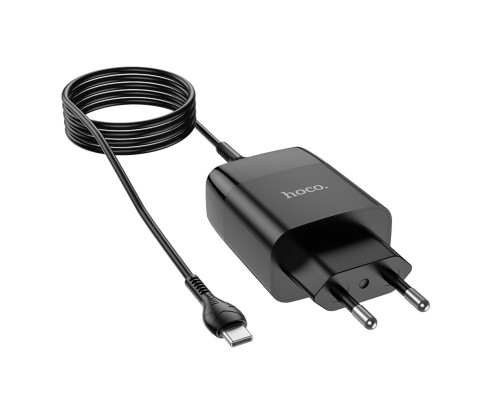 Мережевий зарядний пристрій HOCO C86A Illustrious dual port charger with digital display set(Type-C) Black