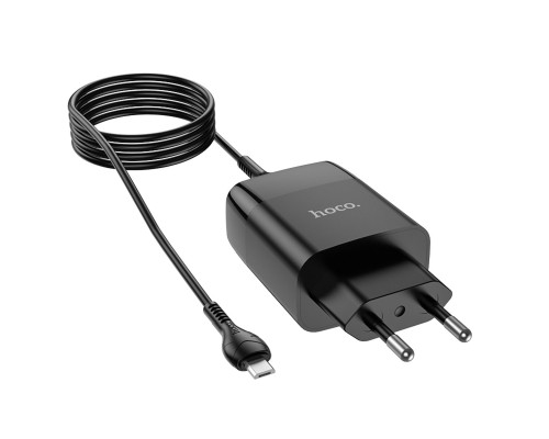 Мережевий зарядний пристрій HOCO C86A Illustrious dual port charger with digital display set(Micro) Black