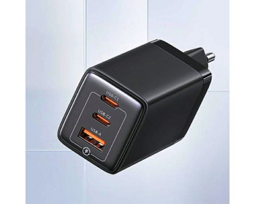 Мережевий зарядний пристрій Usams US-CC180 65W ACC 3 Ports GaN Fast Charger (EU) - Sandru series Black