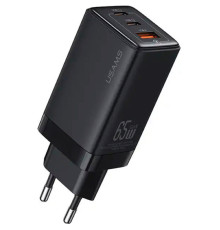 Мережевий зарядний пристрій Usams US-CC180 65W ACC 3 Ports GaN Fast Charger (EU) - Sandru series Black