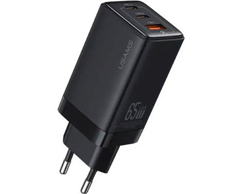 Мережевий зарядний пристрій Usams US-CC180 65W ACC 3 Ports GaN Fast Charger (EU) - Sandru series Black