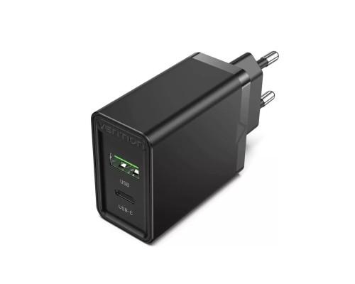 Зарядний пристрій Vention Two-Port USB(A+C) Wall Charger (18W/20W) EU-Plug Black (FBBB0-EU)