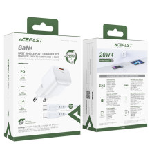 Мережевий зарядний пристрій ACEFAST A77 mini PD30W GaN single USB-C charger set (C3-03) White