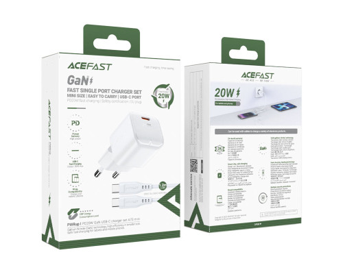 Мережевий зарядний пристрій ACEFAST A77 mini PD30W GaN single USB-C charger set (C3-03) White