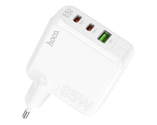 Мережевий зарядний пристрій HOCO C115A Header PD65W GaN three-port(2C1A) charger White