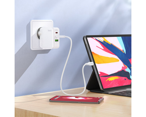 Мережевий зарядний пристрій HOCO C115A Header PD65W GaN three-port(2C1A) charger White