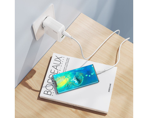 Мережевий зарядний пристрій HOCO C115A Header PD65W GaN three-port(2C1A) charger White