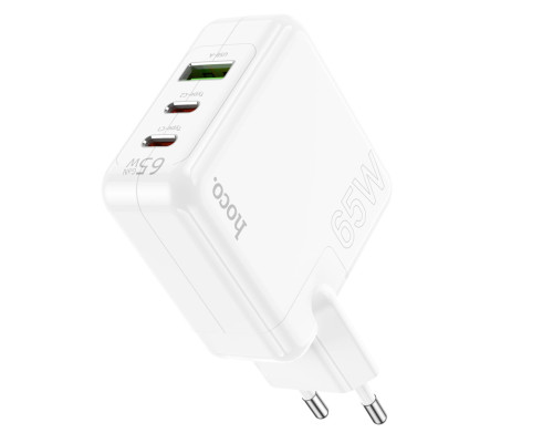 Мережевий зарядний пристрій HOCO C115A Header PD65W GaN three-port(2C1A) charger White