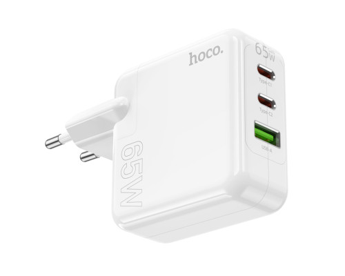 Мережевий зарядний пристрій HOCO C115A Header PD65W GaN three-port(2C1A) charger White