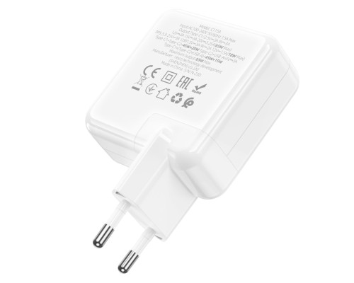 Мережевий зарядний пристрій HOCO C115A Header PD65W GaN three-port(2C1A) charger White