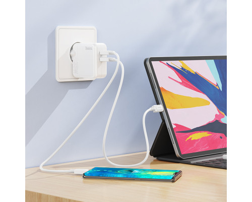 Мережевий зарядний пристрій HOCO C110A Lucky dual-port PD35W(2C) charger White