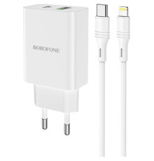 Мережевий зарядний пристрій BOROFONE BA56A Lavida PD20W+QC3.0 charger (Type-C to Lightning) White