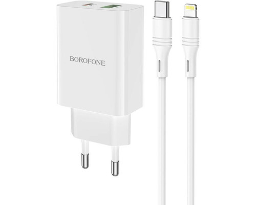 Мережевий зарядний пристрій BOROFONE BA56A Lavida PD20W+QC3.0 charger (Type-C to Lightning) White