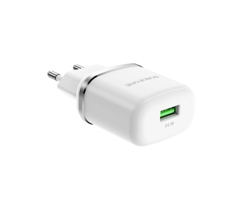 Мережевий зарядний пристрій BOROFONE BA36A High speed single port QC3.0 charger set 18W White