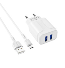 Мережевий зарядний пристрій BOROFONE BA37A Speedy dual port charger(Micro) White