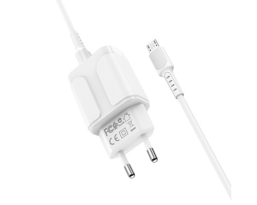 Мережевий зарядний пристрій BOROFONE BA37A Speedy dual port charger(Micro) White