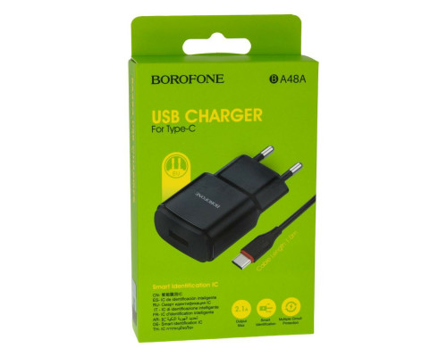 Мережевий зарядний пристрій BOROFONE BA48A Orion single port charger set(Type-C) Black