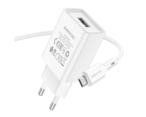 Мережевий зарядний пристрій BOROFONE BA68A Glacier single port charger set(Micro) White