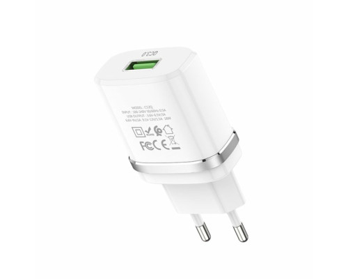 Мережевий зарядний пристрій HOCO C12Q Smart QC3.0 charger 18W White