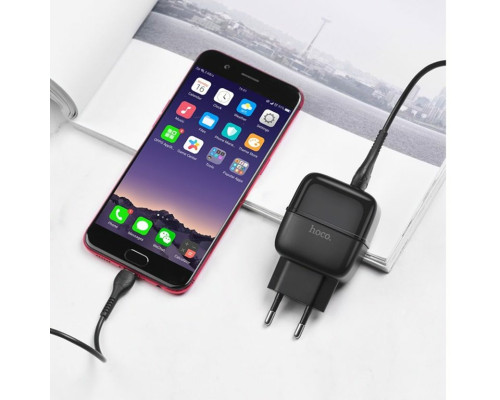 Мережевий зарядний пристрій HOCO C77A Highway dual port charger set(Micro) Black