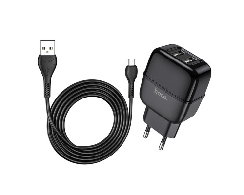 Мережевий зарядний пристрій HOCO C77A Highway dual port charger set(Micro) Black