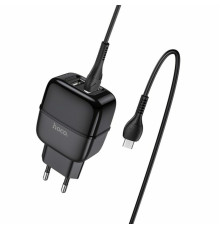 Мережевий зарядний пристрій HOCO C77A Highway dual port charger set(Micro) Black