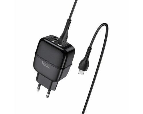 Мережевий зарядний пристрій HOCO C77A Highway dual port charger set(Micro) Black