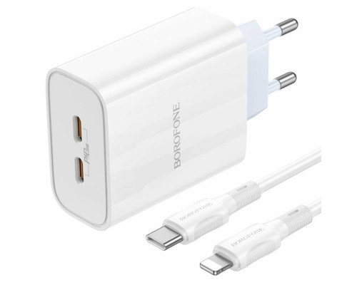 Мережевий зарядний пристрій BOROFONE BA73A Young PD35W dual port(2C) charger set(C to iP) White