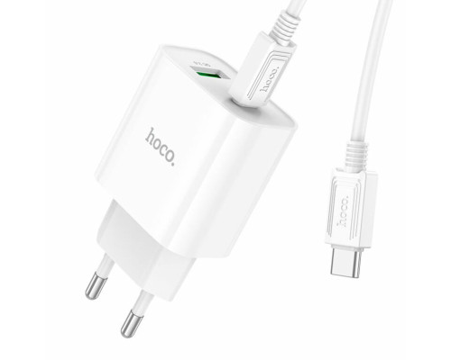 Мережевий зарядний пристрій HOCO C80A Plus Rapido PD20W+QC3.0 charger set(Type-C to Type-C) White