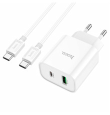 Мережевий зарядний пристрій HOCO C80A Plus Rapido PD20W+QC3.0 charger set(Type-C to Type-C) White