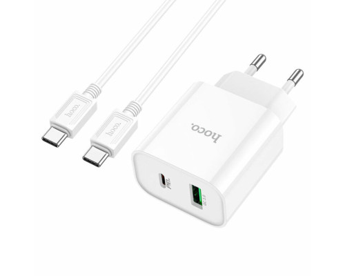 Мережевий зарядний пристрій HOCO C80A Plus Rapido PD20W+QC3.0 charger set(Type-C to Type-C) White