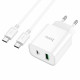 Мережевий зарядний пристрій HOCO C80A Plus Rapido PD20W+QC3.0 charger set(Type-C to Type-C) White