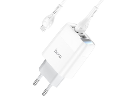 Мережевий зарядний пристрій HOCO C93A Easy charge 3-port digital display charger set(Micro) White