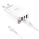 Мережевий зарядний пристрій HOCO C93A Easy charge 3-port digital display charger set(Micro) White