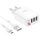 Мережевий зарядний пристрій HOCO C93A Easy charge 3-port digital display charger set(Micro) White