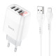 Мережевий зарядний пристрій HOCO C93A Easy charge 3-port digital display charger set(Micro) White